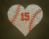 Women's Glitter Bling Baseball Heart With Custom Number Shirt