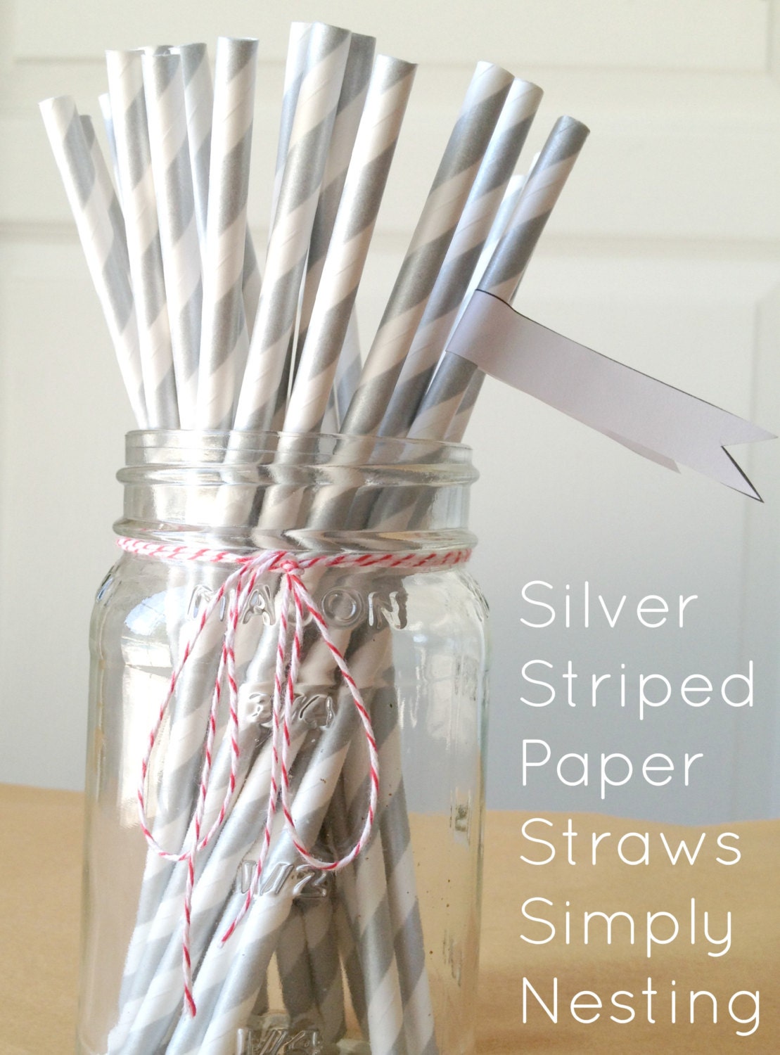 25 Silver Striped Paper Straws, Party Straws, Wedding Straws