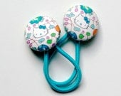 Liberty of London and Hello Kitty Triple Set of Button Hair Ties - Mini Pairs  - Aqua Blue Floral