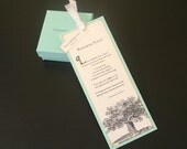 On Reserve for Kim, 25 Wedding Favor Tags, Scripture Bookmarkers, Personalized, Tiffany Blue, Large Tree, 1 Corinthians 13: 4-7