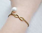 Infinity Bracelet,Infinity Charm Coin Pearl Bracelet,Wedding Jewelry,Bridesmaid Gift,Groom Gift,Eternity Infinity Symbol,Friendship Forever