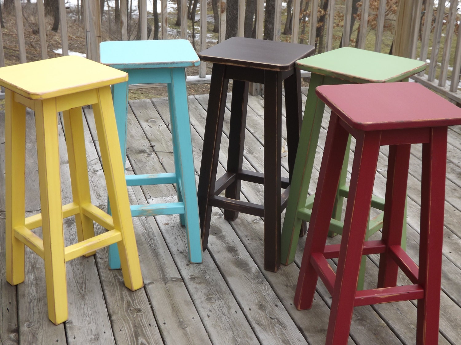 Reclaimed wood/ Distressed/ bar stool/ counter stool/ painted/ colors/ 25" H