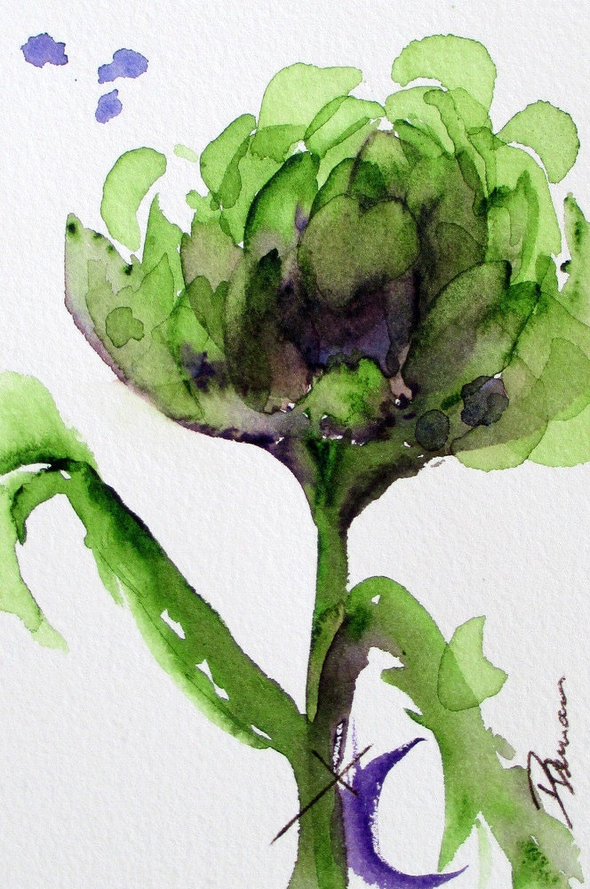 Artichoke Watercolor, Modern Botanical Art Print, Original Kitchen Art