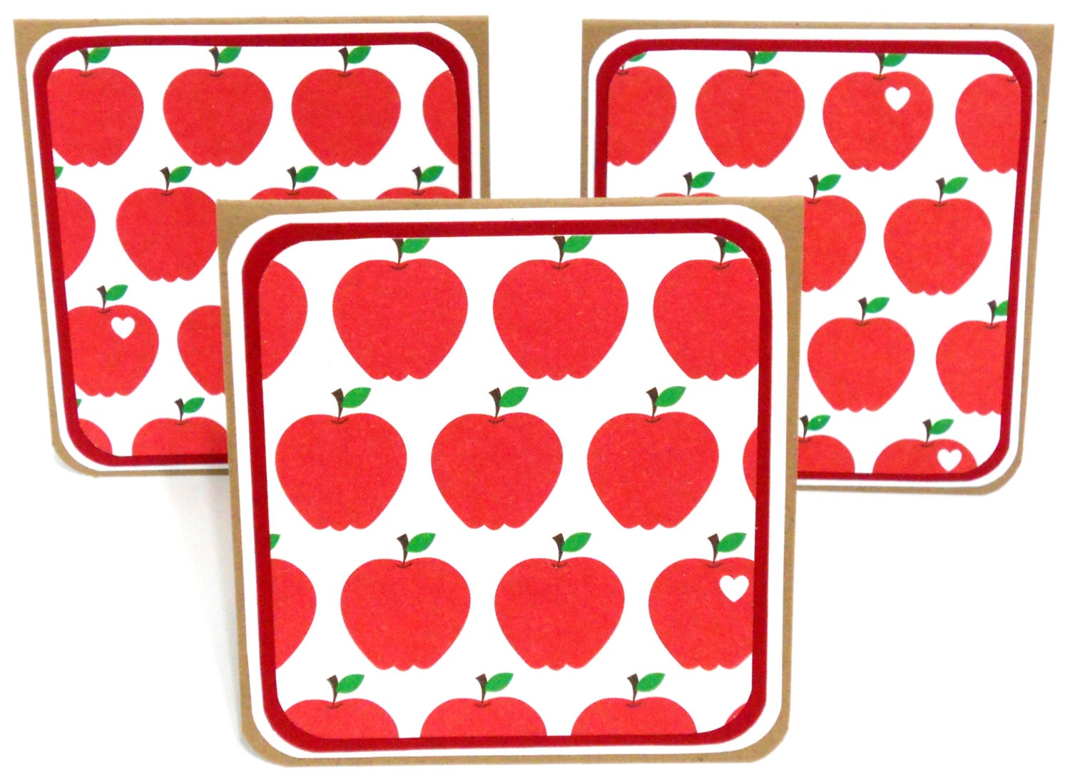 Red Apples 3D Mini Notecards Set of 6: 3 x 3 in.