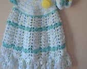 100% Cotton Crocheted Baby Dress with matching headband and booties
