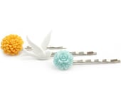 Summer Garden - Orange White and Powder Blue Bobby Pin Set - Cara