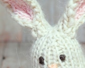 Waldorf Toy Bunny - Plump Bunny Rabbit Toy - Easter Spring Soft Knit White Bunny Toy - Room Nursery Decor - Eco-Friendly - Easter Basket