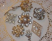 DIY kit vintage antique silver tone white rhinestone bridal wedding floral brooch bouquet lot grab craft destash