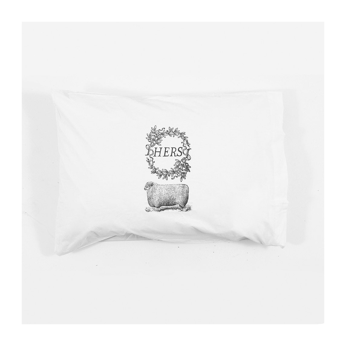 HERS sheep pillowcase. standard size. white cotton. screenprint.