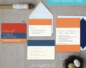 ASHER: Vintage Color Block Wedding Invitation Suite in Bold Orange & Navy