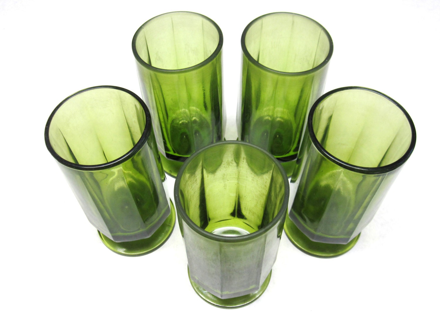 70s Modern Set Of Five Drinking Glasses Footed Tumblers