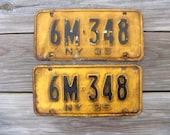New York License Plates 1930's, 6M-348, Double Set, Pair, 1935