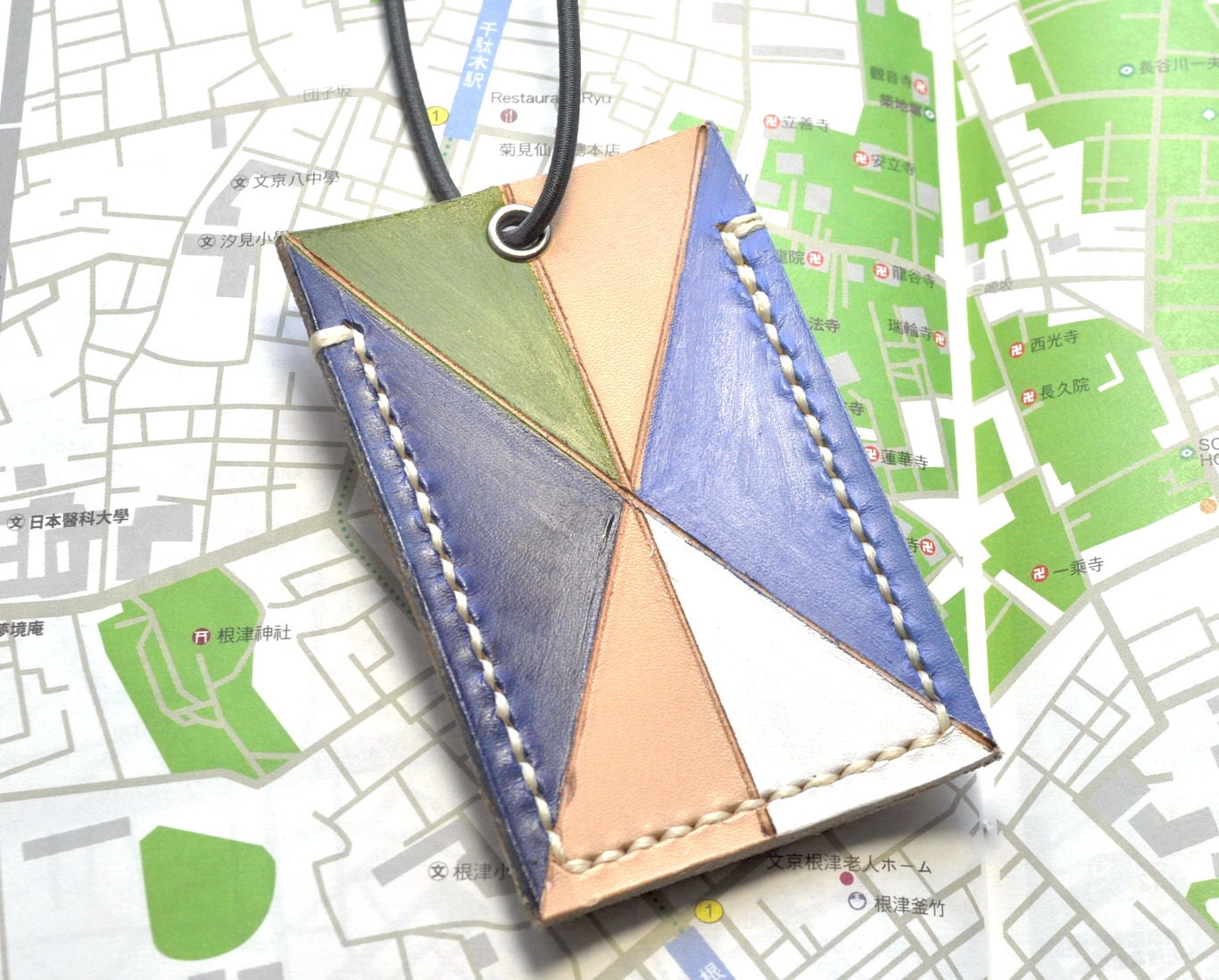 Leather Luggage Tag - Hand stitched - Water