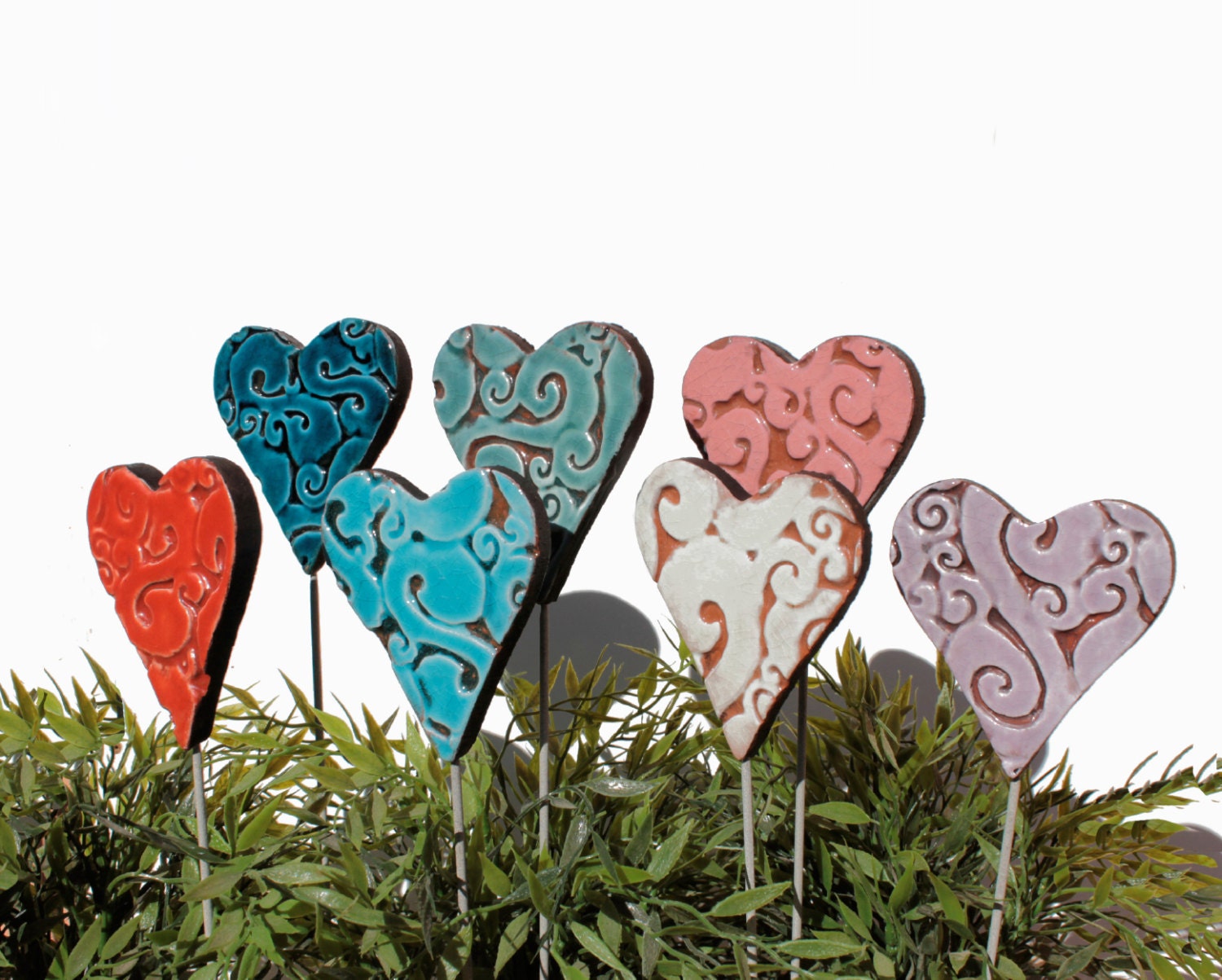 5 heart garden stakes - garden decor - garden art - flower bouquet decoration - home decor - outdoor sculpture - Large