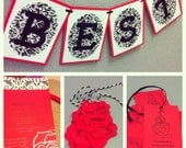 Red Roses Damask Bridal Shower Invitations - Grey, Red, Black, & White - Qty 1 - Sample