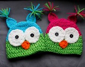 Newborn, Infant, Child Size Crochet Owl Hat for Boy or Girl