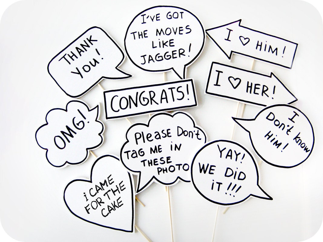 10 Signs Photobooth Props -  Wedding Photo Props Signs with TEXT