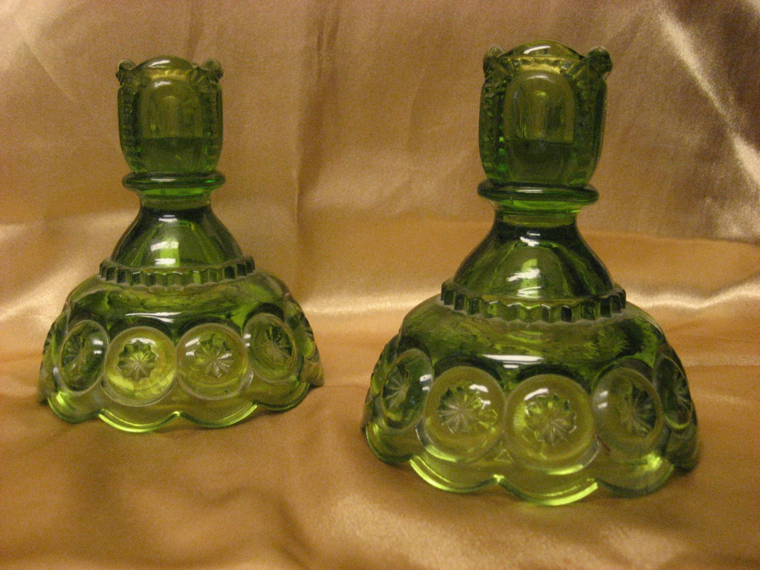 Art Glass Pair of Green Candle Holders