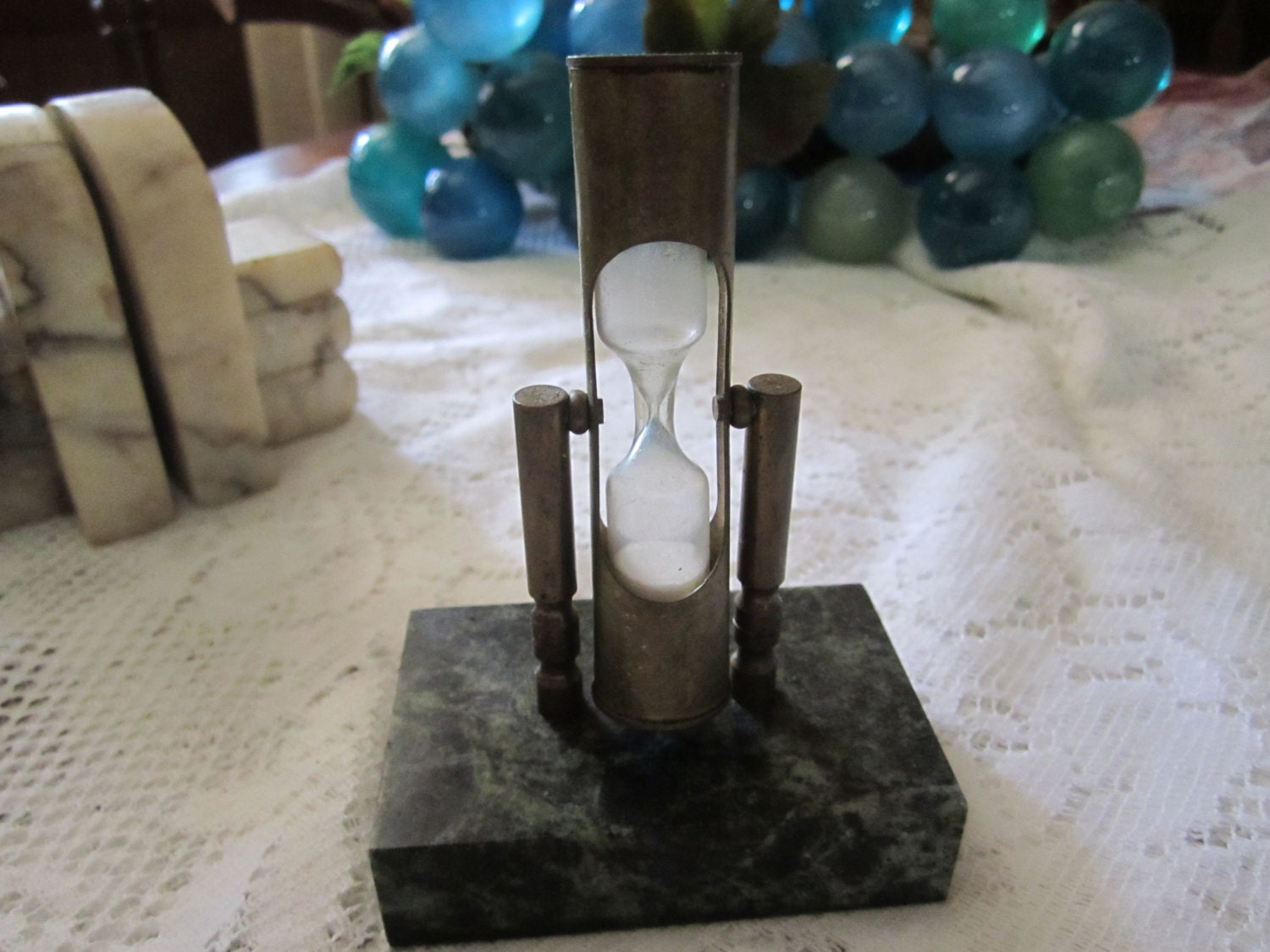 Vintage Brass Timer Mounted on Marble Base