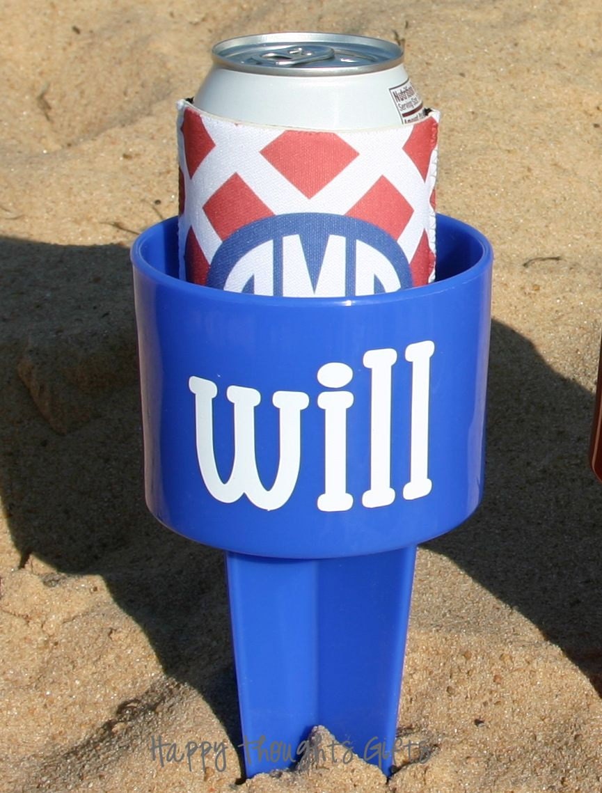 Monogrammed Beach Drink Holder and Coordinating Koozie SET