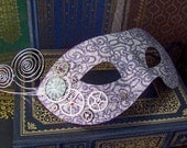 Steampunk Mask (M4) - Silver and Grey/Lavender Glitter Fabric - Various Gears - Clockface - Mardi Gras - AB Crystals