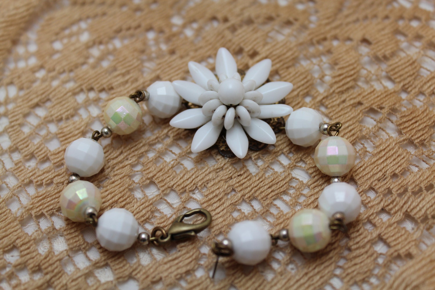 White MilkGlass Flower Bracelet