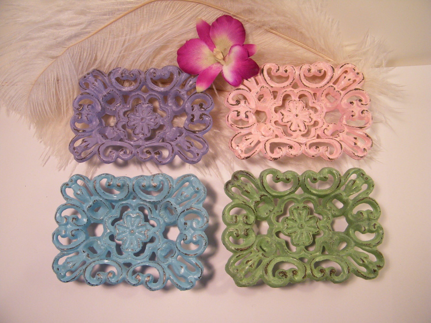 Pastel Home Decor- Soap Dish- Business Card Holder- Pastel Color Collection- Pink-Lavender- Aqua -Mint -Cottage Chic- Easter basket gift