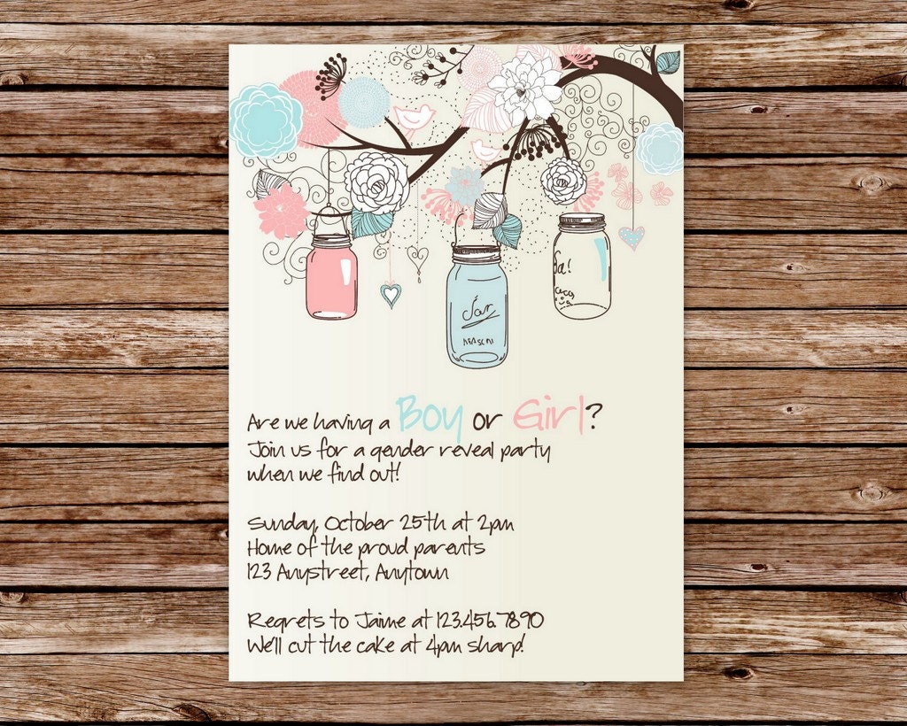 Printable Vintage Mason Jars Gender Reveal Party Invitation