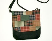 Patchwork Bag Messenger iPad Nook Kindle eReader Tablet Country Homespun Black Shoulder Bag
