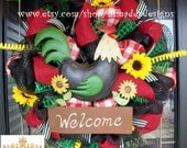 Red and Black Rooster Welcome Wreath