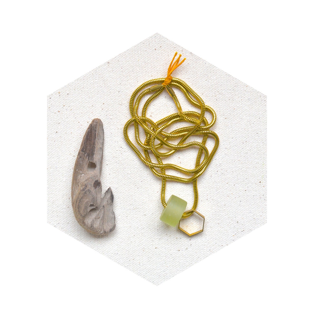 HALF OFF Dionysus Necklace -  Recycled African Glass with Vintage Brass Hexagon on Snake Chain