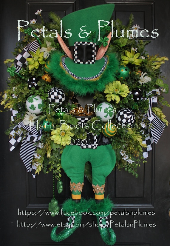 St Patricks Day Wreath-"St. Patty Leprechaun"-MADE To ORDER-(orders after 3/1/13 ship late June)