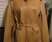 Vintage Faux Leather Butterscotch Belted Jacket / 70s Hip Classy Women Small / Mustard Yellow