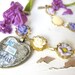Heart Necklace Bracelet Set ... "Be YOU tiful" Flower Garden ... Vintage French Ribbon ... Gold Filled