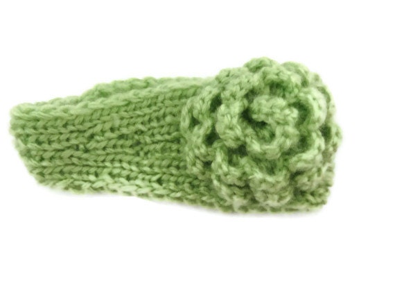 Knit Headband, Headband with flower, Wide crochet headband,