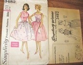 Vintage 1960s Summer Separates Full Skirt Sleeveless Blouse Strappy Top Cummerbund Women's Simplicity Easy Sewing Pattern 3482 Bust 36 Uncut