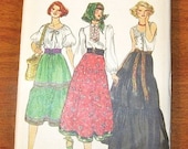Vintage 1970s Tiered Skirt in Three Lengths Peasant Boho Gypsy Styled Women's Vogue Sewing Pattern 9748 Waist 26.5 Factory Folds