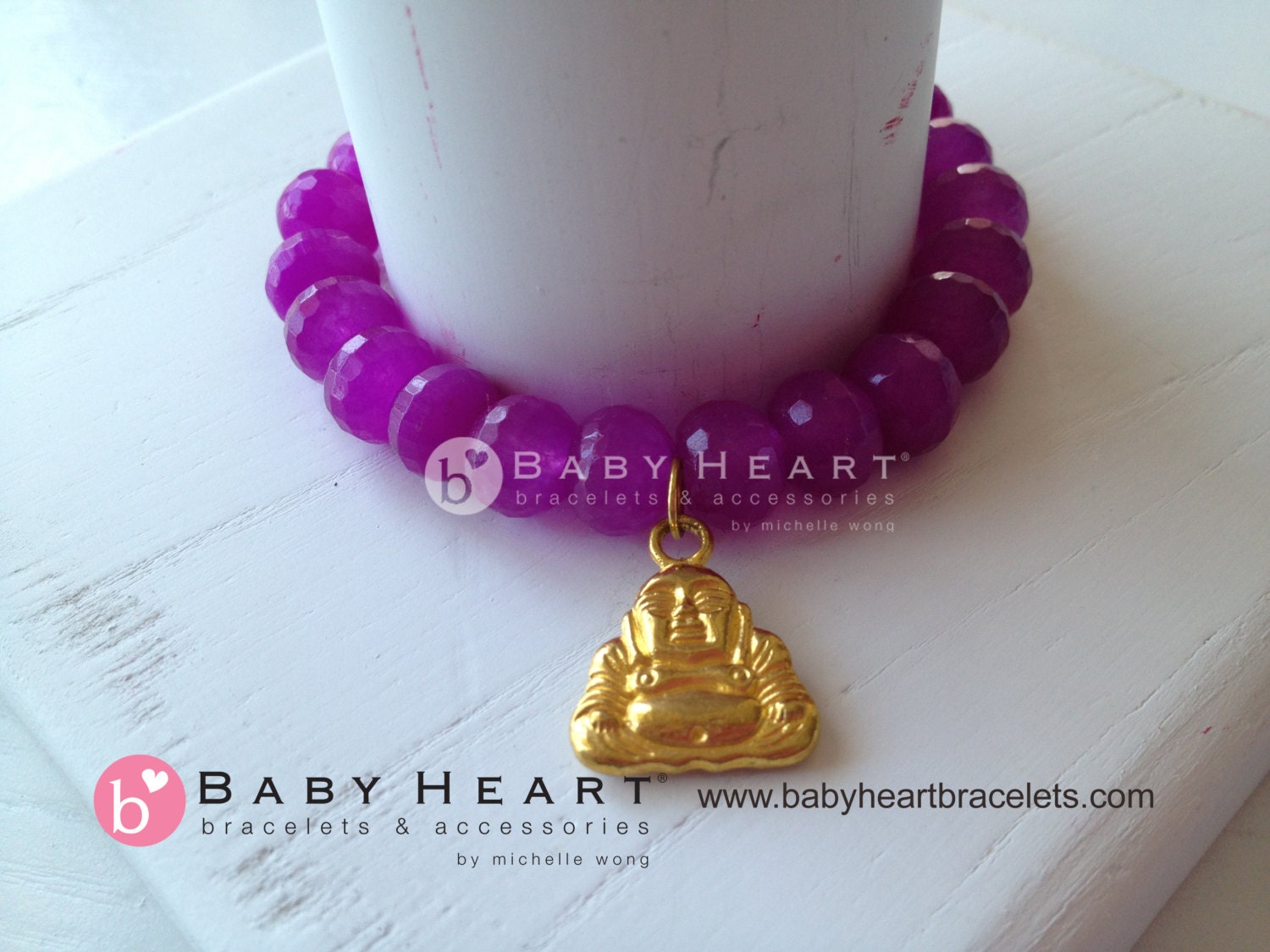 FUCSIA BUDDHA charm bracelet with jade