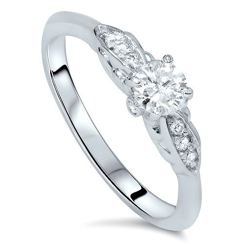 SI .55CT Vintage Diamond Engagement Ring 14 Karat White Gold Antique Gatsby Style