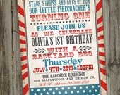 Little Firecracker Retro Vintage Fourth of July Birthday Invitation