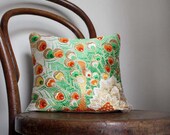 Golden Peacock Cushion Cover from Recycled Vintage Silk  Japanese Obi Sash. Dazzling and Luxurious. Unique, OOAK. Designer 30x30cm 12x12''