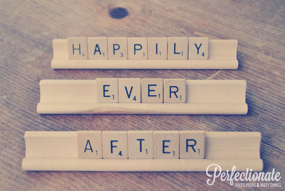 Happily Ever After Sign // Newlywed Sign // Scrabble Sign // Fairy tale Theme Wedding // Bride and Groom Photo Prop