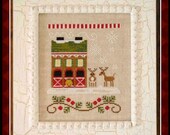 counted cross stitch pattern & button: santa's village reindeer stables country cottage needleworks christmas needlecraft