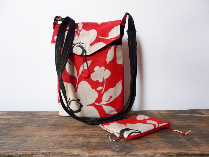 cross body bag red black beige flowers shoulderbag purse clutch pouch