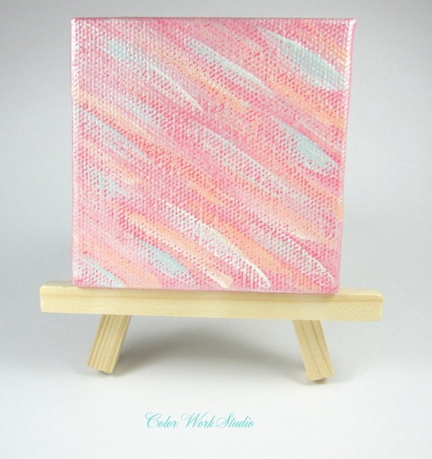 ORIGINAL Painting Fine Art Mini Nursery Sale Pink Girls Room Home Decor Shabby Cottage Modern Minimalist Abstract Pastel Peach Blue White