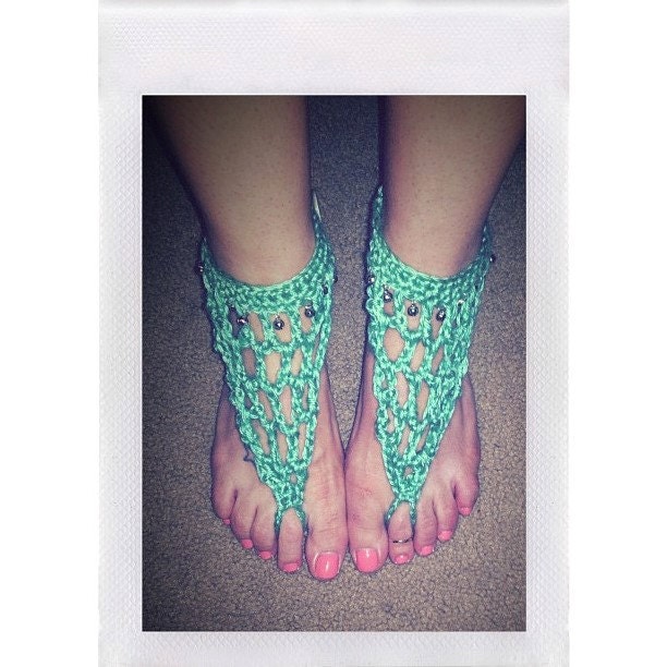 Barefoot Sandals - "With Bells On" - Hippie Chic Mint Green Seafoam Soft Beach Park Summer Casual