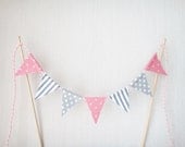 Cake Topper Bunting, Wedding Cake Topper, Bunting Cake Topper, Cake Bunting, Pink, Grey