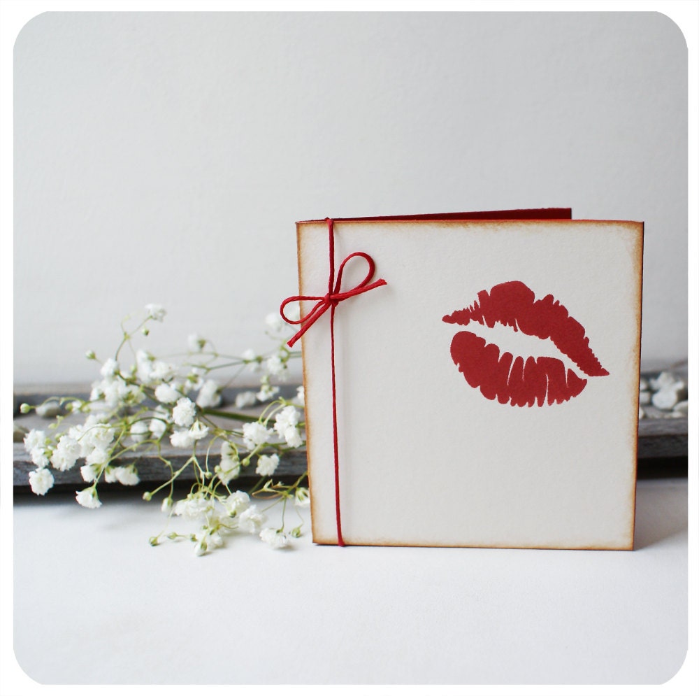 Lipstick kiss - greeting card - 4x4 inches