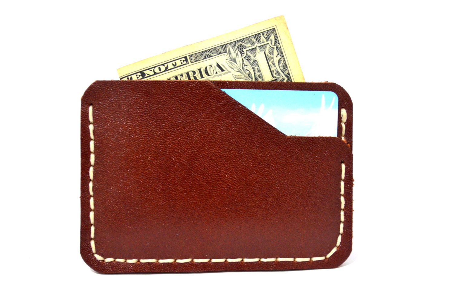 Leather Wallet- Men Wallet- Leather Card Holder- Slim Vertical Wallet- Saddle Brown