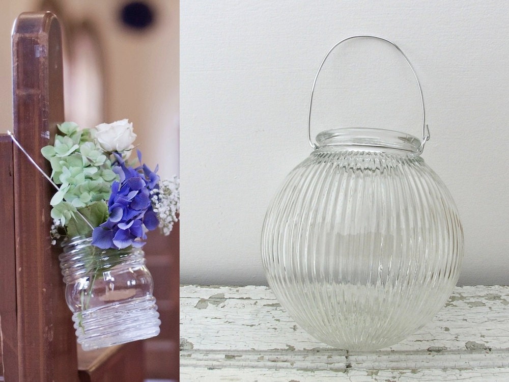 Handmade Hanging Vase - Vintage Glass, Candle Holder, Wedding Decoration